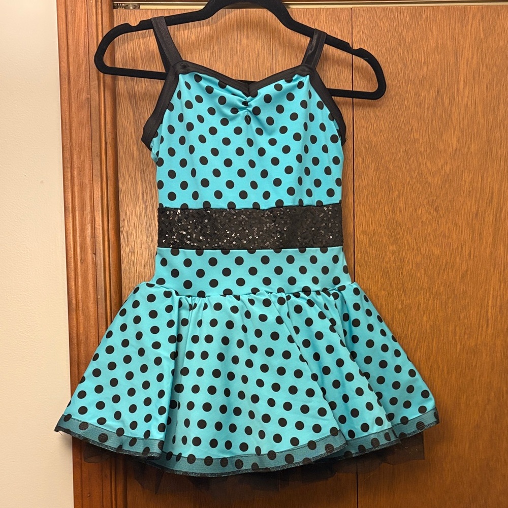 Weissman Teal and Black Polka Dot Dance Costume
